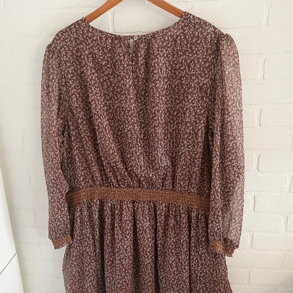 Dex Mini Dress Fall Floral Print Sheer Long sleeve Smocked waist Brown Sz 3X - Picture 11 of 16